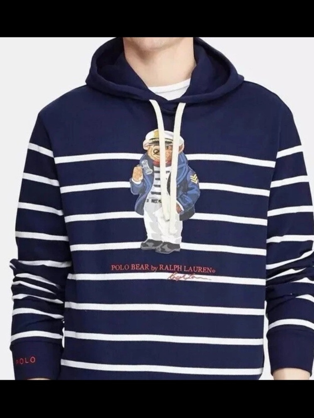 Polo Ralph Lauren Captain Sailor Bear Mesh Hooded Sz M Cruise Navy White